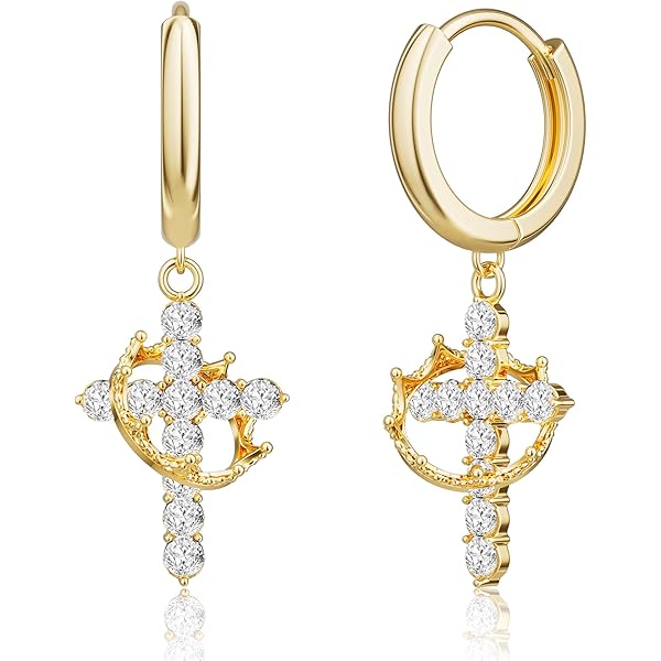アクセサリー PREEK Cross Earrings Amazon.com: Bridal Earrings, Cross Hoop Earrings Gold Plated